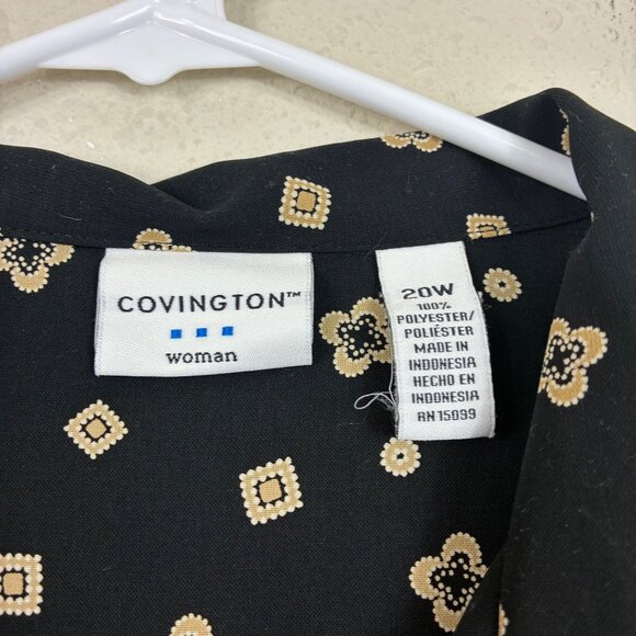 Covington Women’s Black Floral Geo Print Button Down Top Sz 20 Classic Casual - Picture 4 of 7